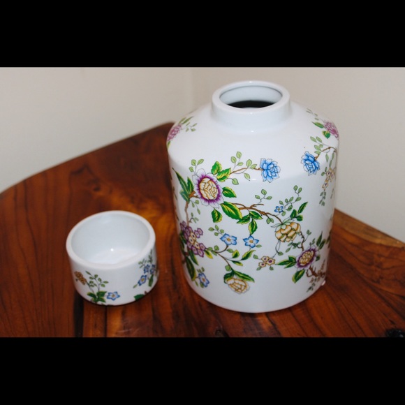 WHITE FLORAL GINGER CERAMIC TEA / CANISTER NEW Manderson Green - Picture 15 of 15